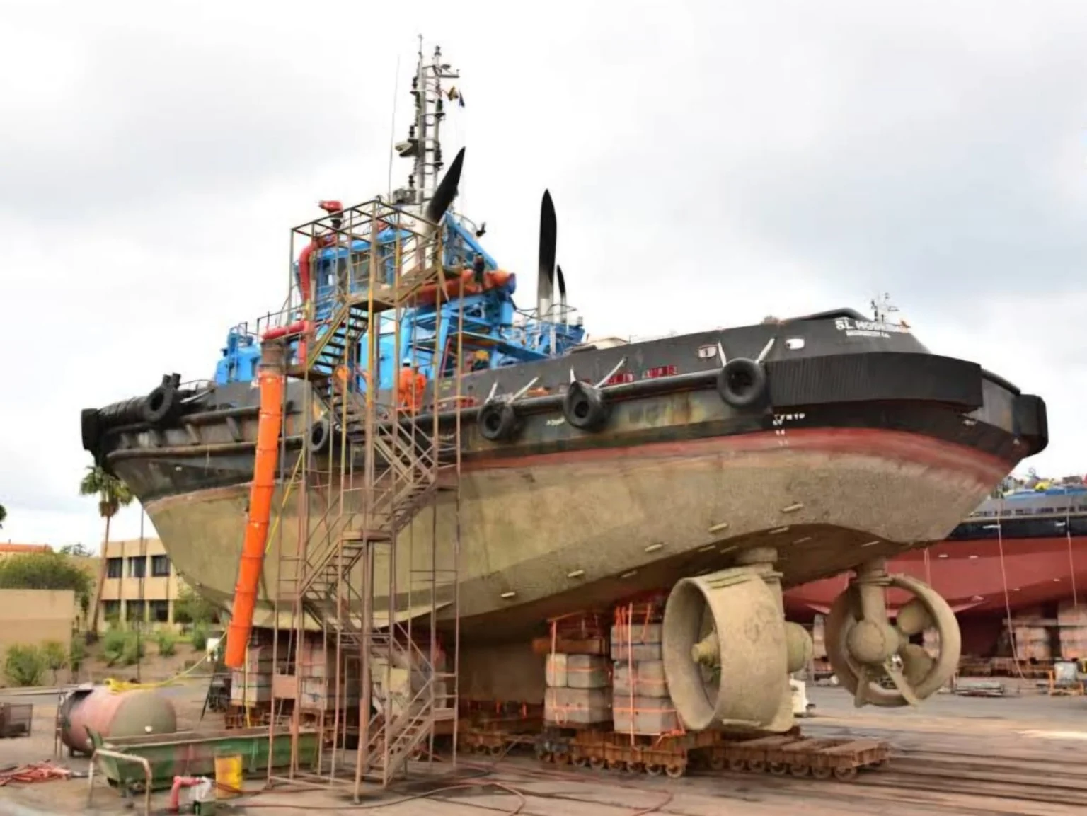 Tugboat in drydock